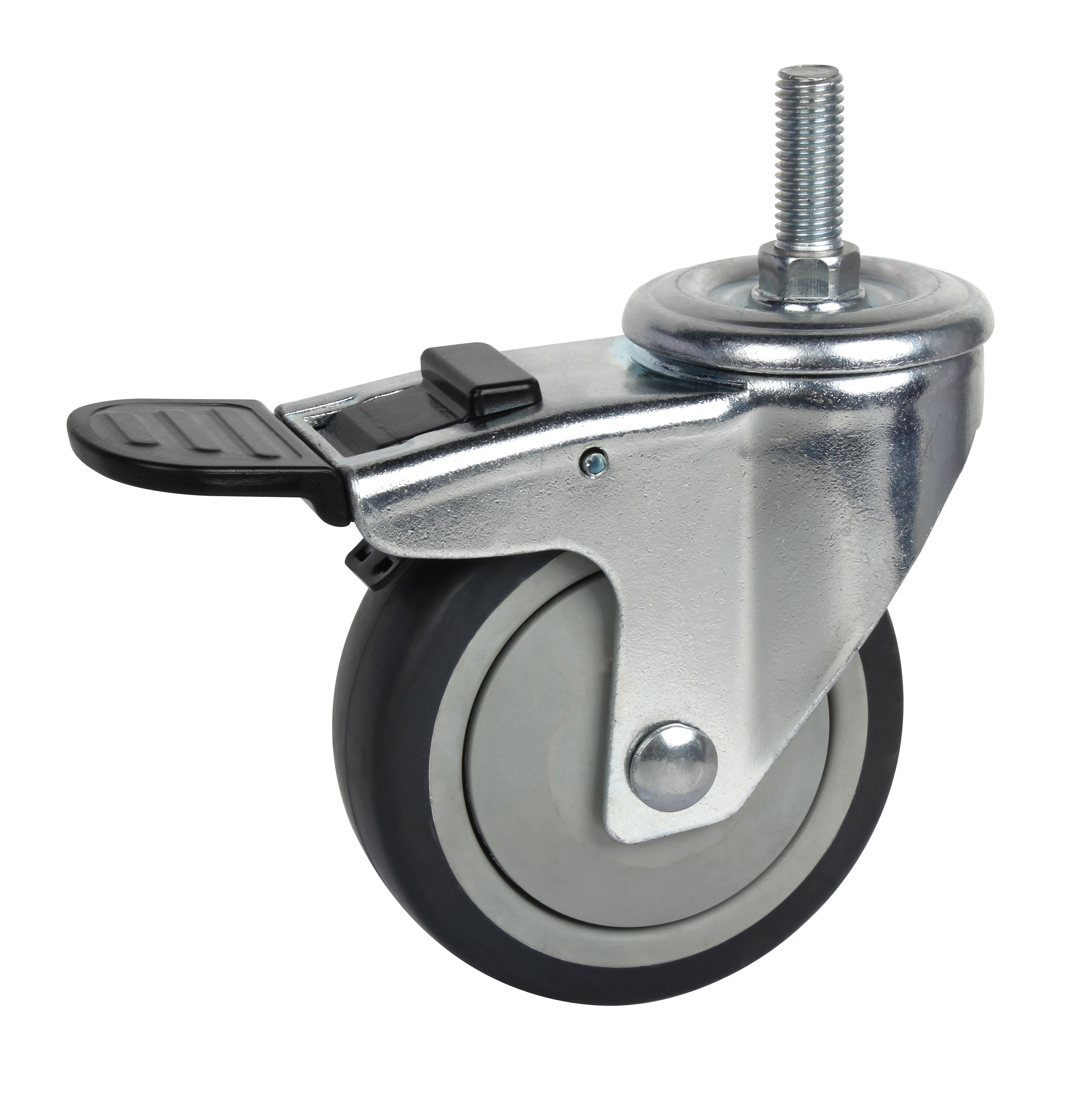 3" Rigid/Swivel/with Brake Single Bearing TPR Caster Wheel, Medium Duty, Multi-Surface Compatibility