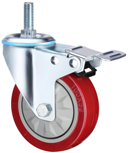 Waterproof Thread Stem with brake Medium Duty Industrial Caster Wheels, 3", 4", 5" with PVC Bearings