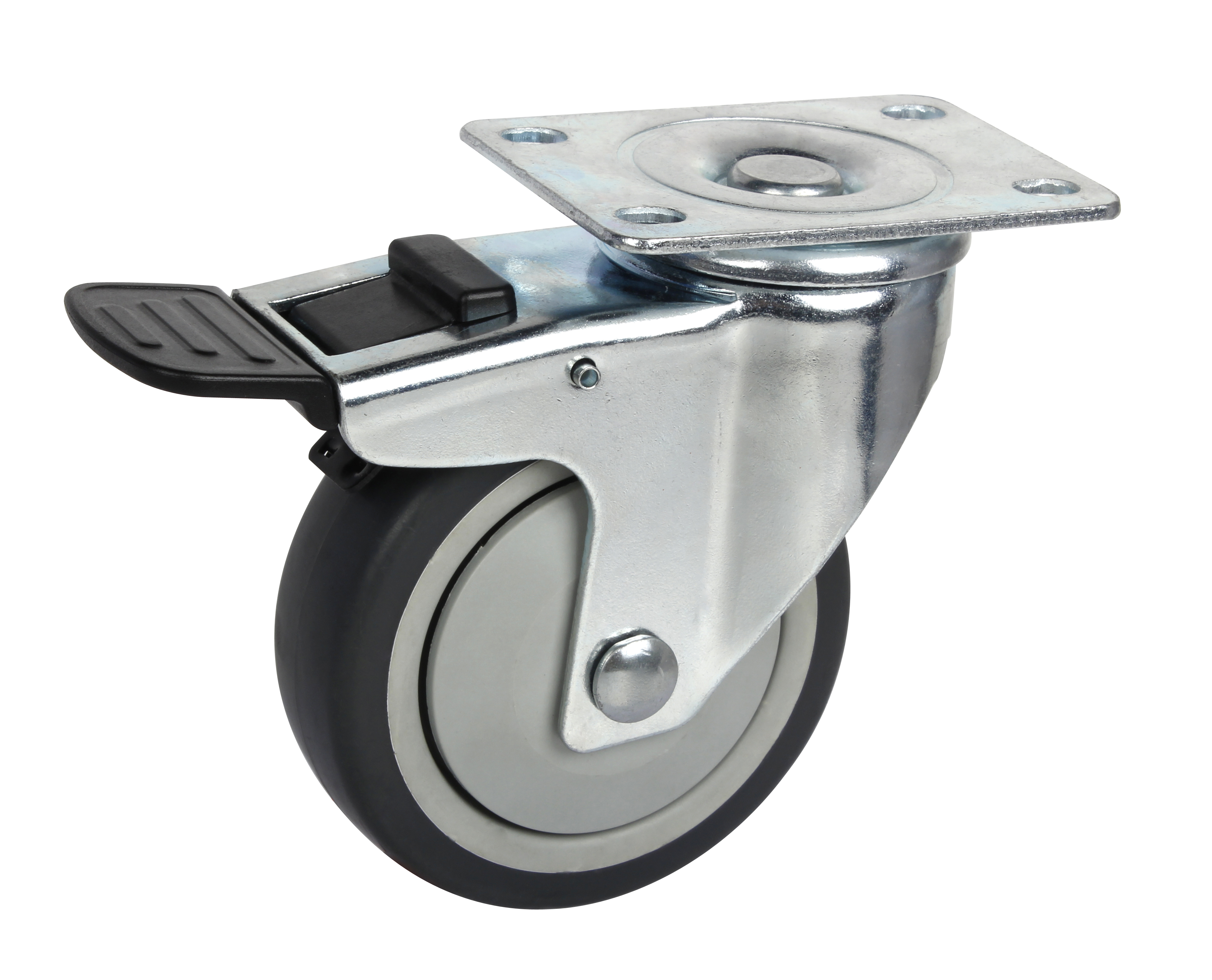 3" Rigid/Swivel/with Brake Single Bearing TPR Caster Wheel, Medium Duty, Multi-Surface Compatibility