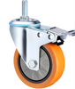 Waterproof Thread Stem with Brake Medium Duty Industrial Caster Wheels, 3", 4", 5" with PU Bearings