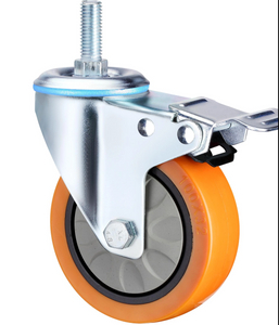 Waterproof Thread Stem with Brake Medium Duty Industrial Caster Wheels, 3", 4", 5" with PU Bearings
