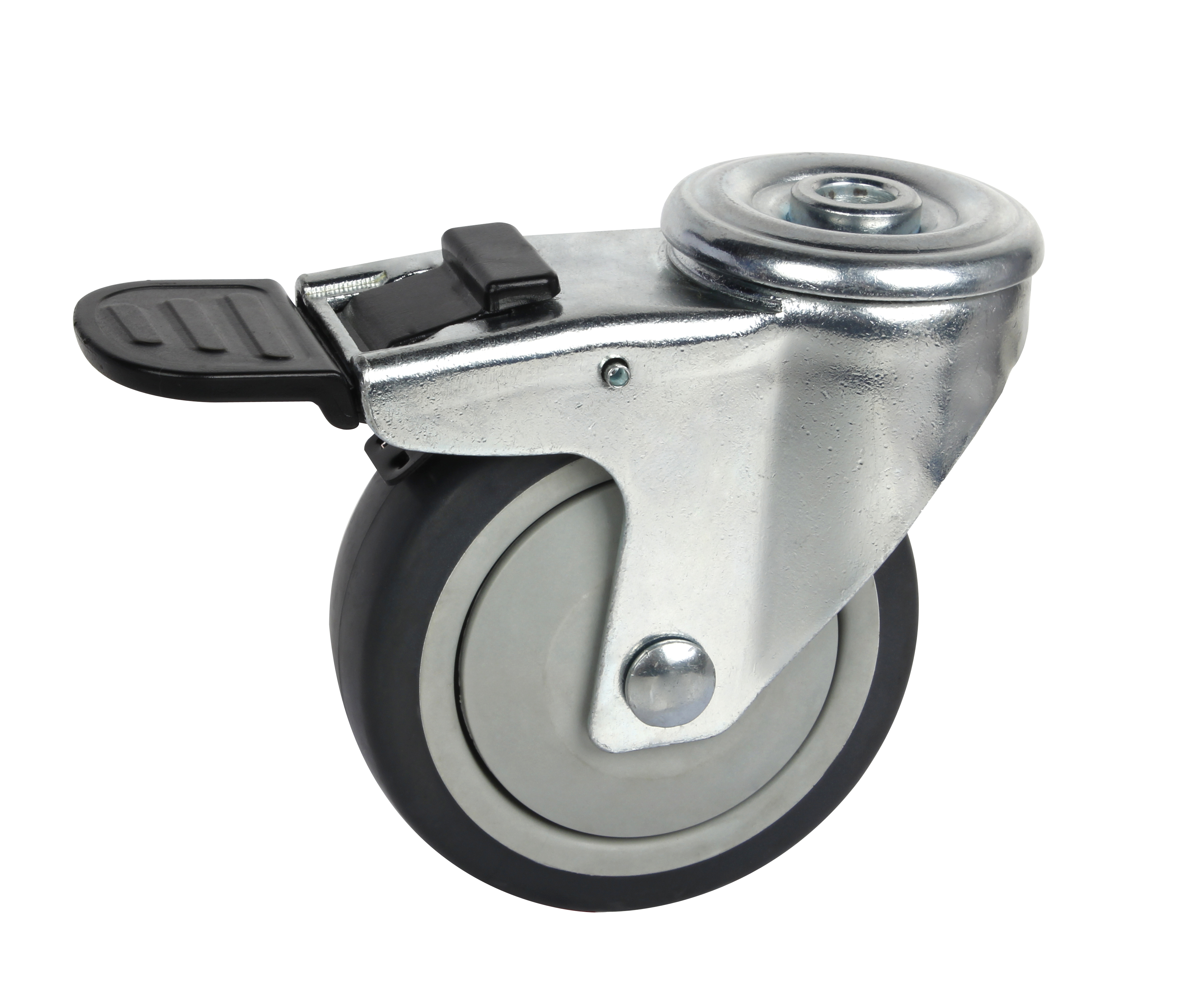 3" Rigid/Swivel/with Brake Single Bearing TPR Caster Wheel, Medium Duty, Multi-Surface Compatibility