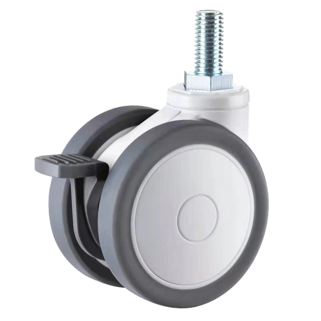 2.5"/3"/4" Thread stem with brake Twins wheels medical casters for equipements 