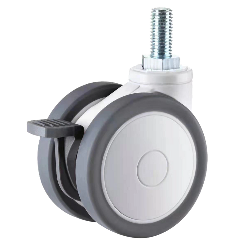 2.5"/3"/4" Thread stem with brake Twins wheels medical casters for equipements 
