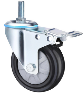 Waterproof Stem with brake Medium Duty Industrial Caster Wheels, 3", 4", 5" with Elastic Rubber Signle Bearing